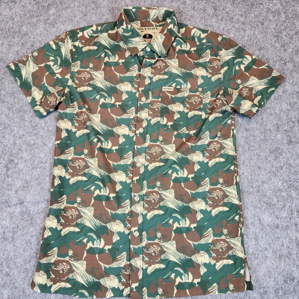 Warrior Camo Shirt Men S Green Performance Geometric Stretch Button Down Walking